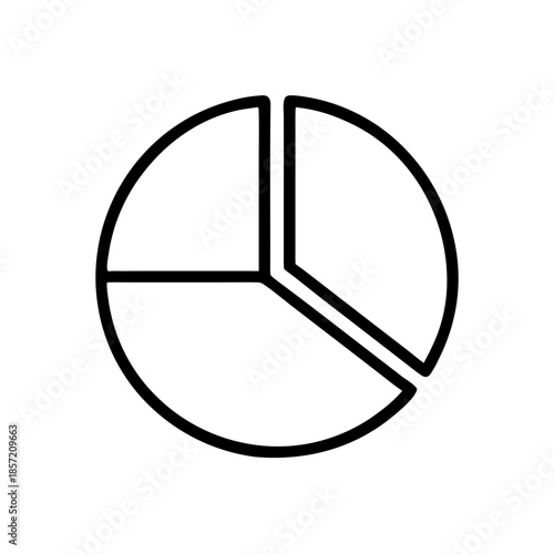 A minimalist black outline icon of a pie chart with three segments, one of which is slightly detached. Clean vector illustration representing data distribution and market share.