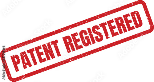 Red grunge rubber stamp impression showing PATENT REGISTERED text, signifying legal documentation process