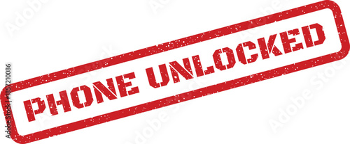 Red grunge rubber stamp mark with the phrase PHONE UNLOCKED indicating device access or removal of restrictions