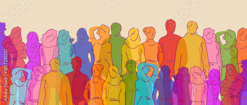 Group of men and women of diverse culture, diversity equality inclusion. Crowd of multicutural people.