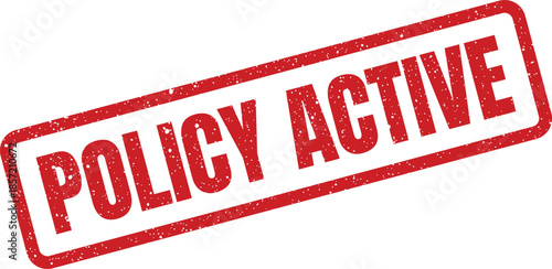 Red grunge textured rubber stamp with the bold word POLICY ACTIVE indicating current status for documents