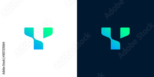Abstract digital logo concept featuring a vibrant blue and green gradient, symbolizing technological innovation and connectivity. Ideal for forward-thinking branding applications