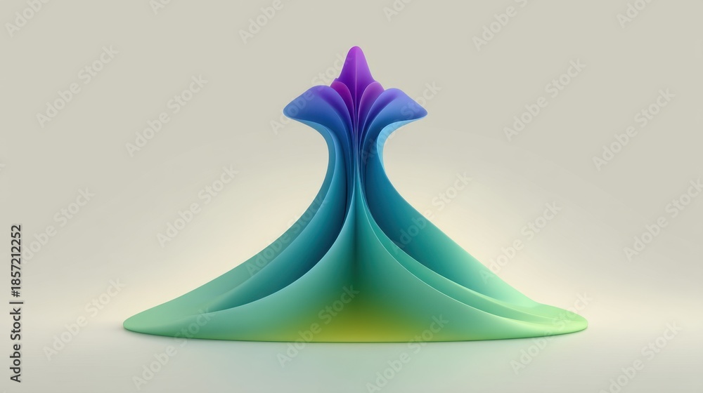 Fototapeta premium Abstract colorful 3D sculpture resembling flowing waves and organic shapes with smooth gradients in blue, purple, and green tones on a soft background