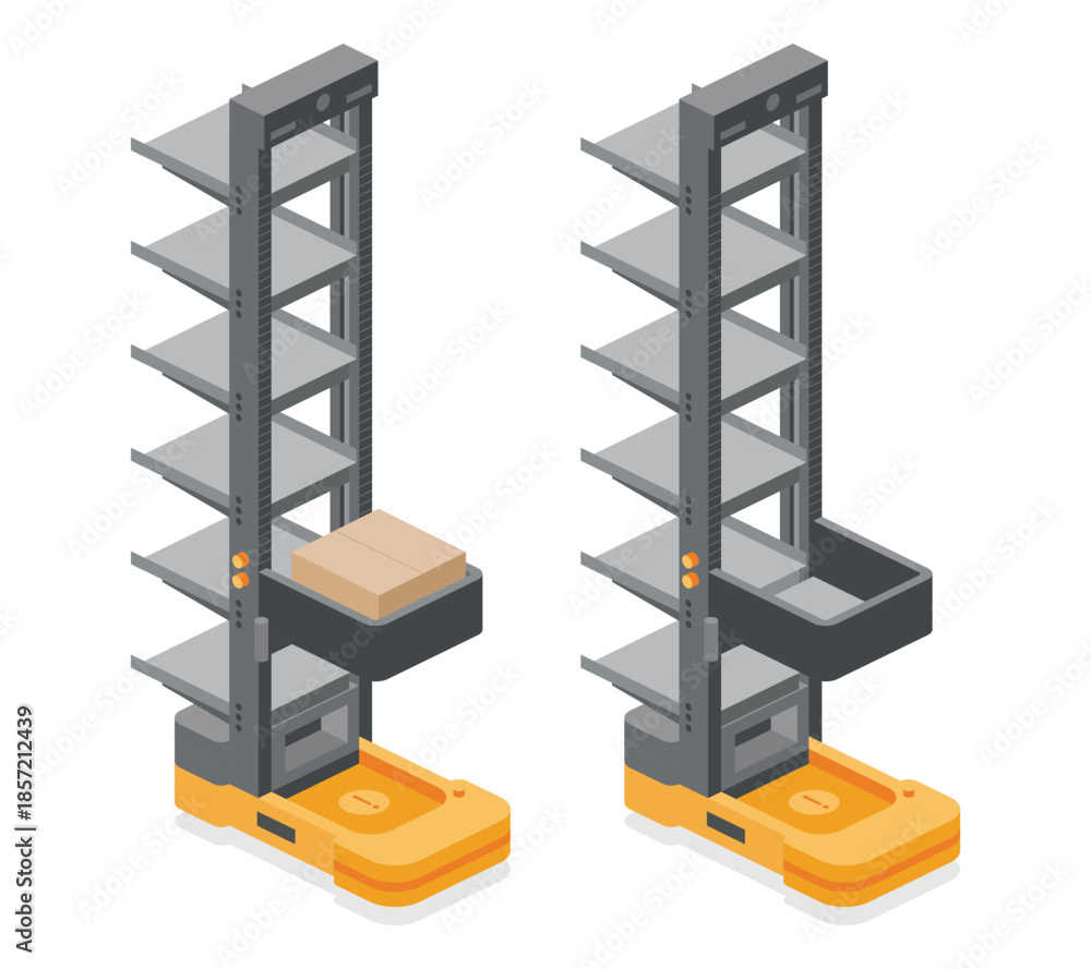 custom made wallpaper toronto digitalIsometric autonomous vertical warehouse robot ACR or CTU for storage and retrieval system. Smart warehouse automation and AI logistics. Illustration. Objects isolated on white.