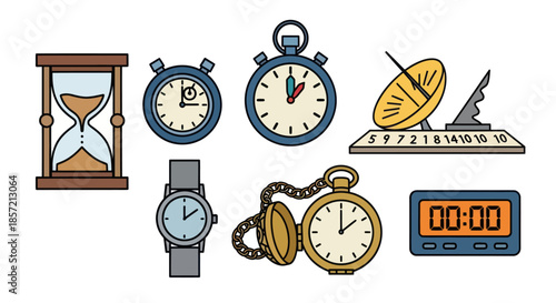 Collection of diverse timekeeping instruments