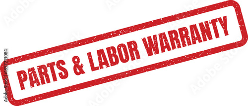 Textured rectangular rubber stamp with PARTS & LABOR WARRANTY text, for service and product assurance