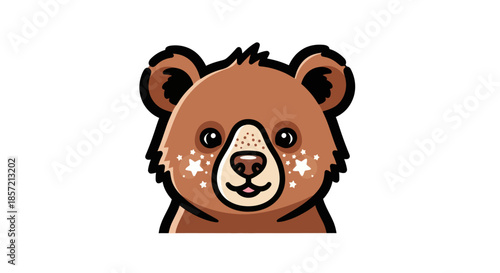 Cute cartoon bear cub head illustration on white background