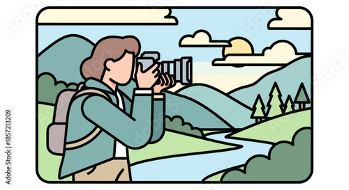 Person Taking Photos in Scenic Nature Landscape Illustration