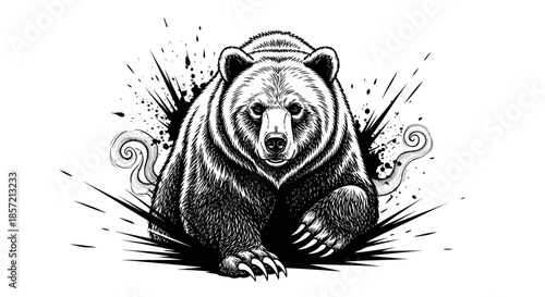 Powerful Grizzly Bear Art with Dynamic Ink Splash Effect