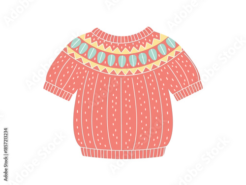 Cute Flat Knitted Sweater Illustration with Decorative Neckline