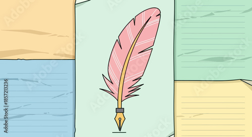 Quill Pen and Lined Paper Illustration for Creative Writing