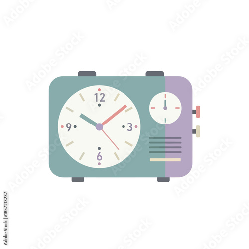 Retro alarm clock radio with flat design style.