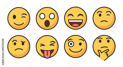 Collection of diverse facial expression emojis on a white background.
