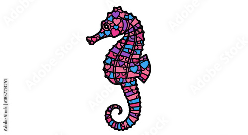 Colorful Seahorse Art with Heart Pattern