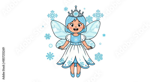 Cute Winter Fairy Princess Illustration with Snowflakes