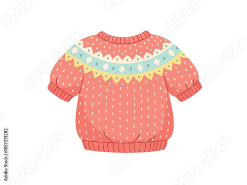 Cute Flat Knitted Sweater Illustration with Decorative Neckline