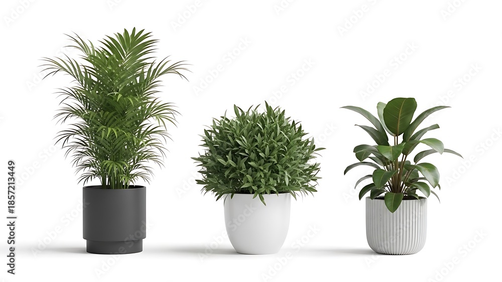 Obraz premium Three Potted Plants Isolated on White Background