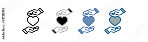 
care icon set multiple style collection with two hands design up and down and heart in the middle