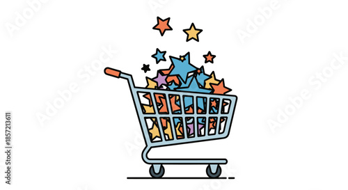 Shopping cart filled with colorful stars