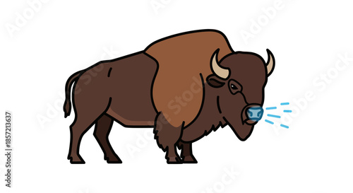 Cartoon bison sniffing the air with blue lines indicating scent.