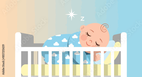 A baby sleeps soundly in a crib, dreaming sweet dreams.
