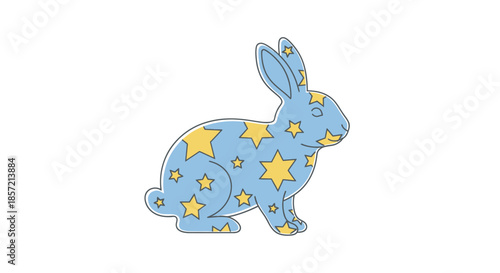 Blue rabbit with yellow stars pattern, illustration.