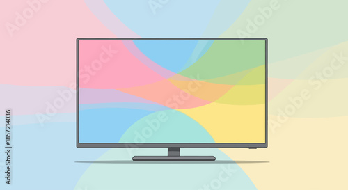 Flat screen TV displaying abstract colorful pastel shapes