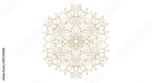 Ornate floral mandala with a symmetrical, decorative design on white.
