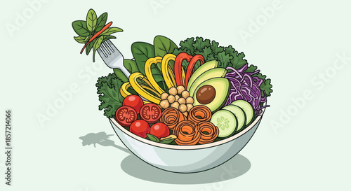 A colorful bowl of fresh vegetables and chickpeas