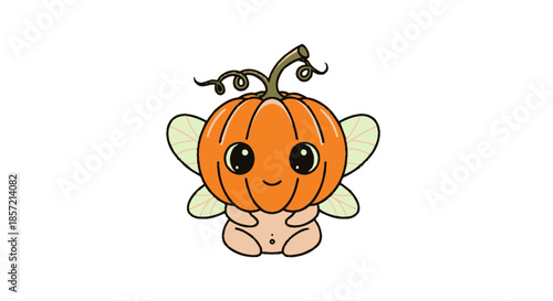 Cute kawaii pumpkin fairy with wings