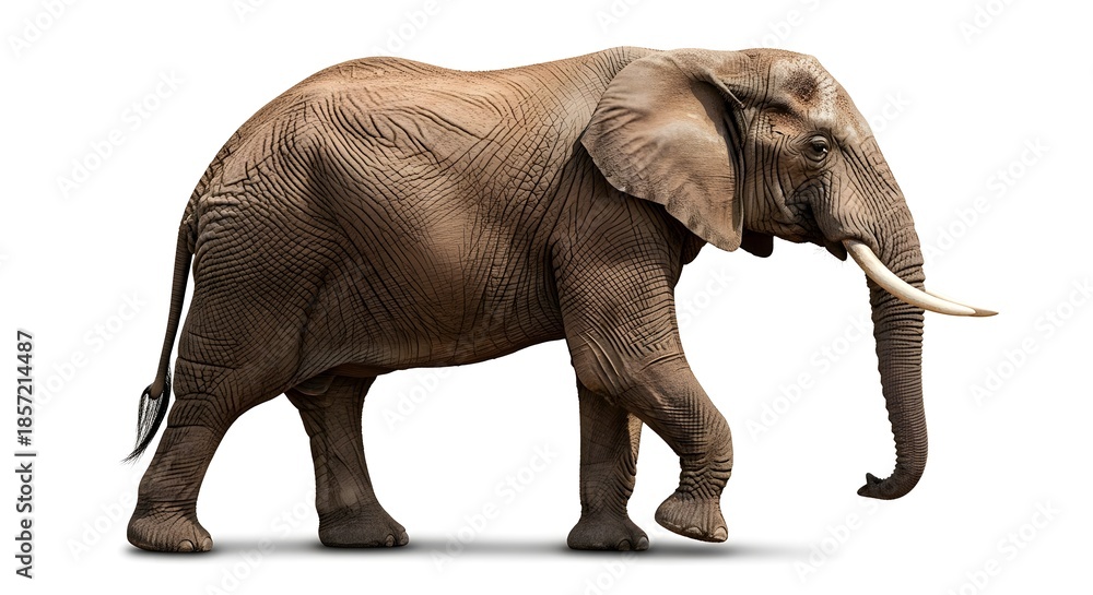 Fototapeta premium Brown Elephant Walking on White Background