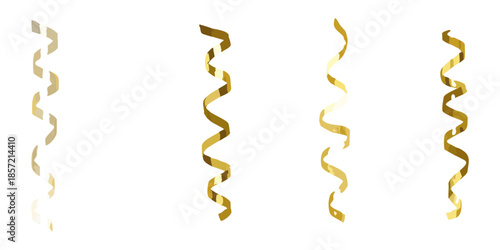 Golden streamers cascade down against a stark black background creating celebration