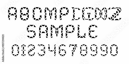 Black and white patterned text showcasing letters numbers and a sample design