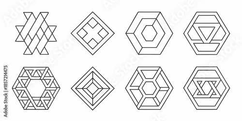 Geometric line art designs featuring squares hexagons and diamonds