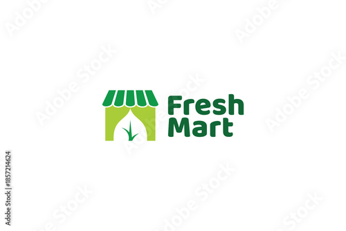 Fresh market or supermarket, store logo with a combination of leaves  and market icon