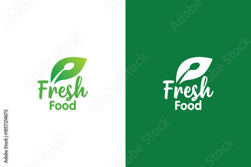 Fresh food market logo with a combination of leaves  and spoon design. 