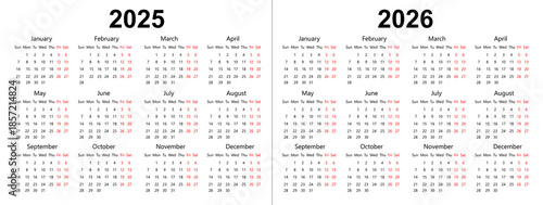 Obraz na płótnie Calendar for 2025 to 2026