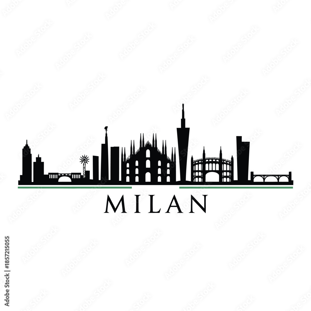 Fototapeta premium Milan skyline illustration featuring iconic buildings and the city name