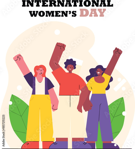 Diverse group of women celebrating international women's day with raised fists, symbolizing empowerment and solidarity