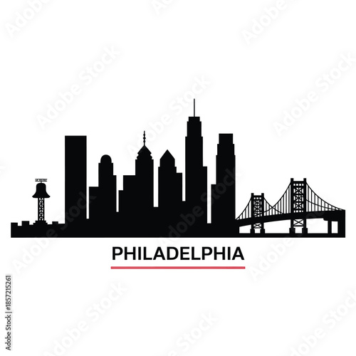 Philadelphia skyline silhouette with iconic buildings and the ben franklin bridge