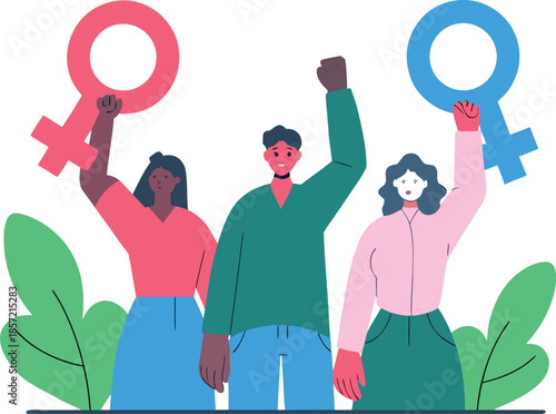 People from diverse backgrounds united, celebrating gender diversity and equality