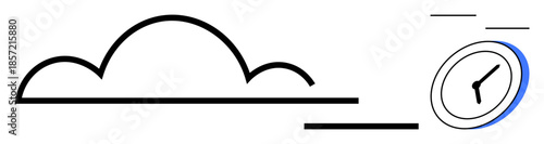 Cloud technology, data storage, efficiency, time management, speed, digital services. Abstract ion of a cloud and clock. Cloud technology and time management theme