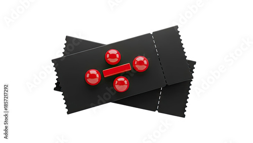 Black tickets with red abstract symbols on transparent background