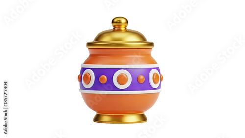 Cartoon Pot with Gold Lid and Ornate Decoration on transparent background