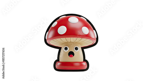 Cute Cartoon Mushroom Character with Surprised Expression on transparent background