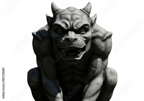 Obraz na płótnie A stone gargoyle statue with a menacing expression on a transparent background