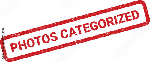 Textured red rubber stamp indicating visual content and images have been properly organized and sorted