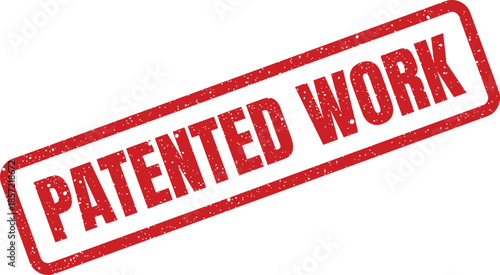 Textured rubber stamp with Patented Work inscription indicating protected intellectual property or creative endeavor