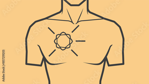Minimalist illustration of a human torso with a spiritual energy symbol over the chest