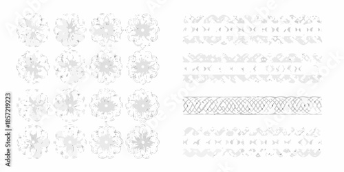 Collection of delicate ornate and decorative vintage lace patterns in gray tones